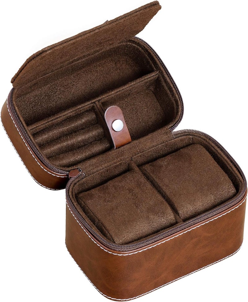 ROTHWELL Gift Set 6 Slot Leather Watch Box with Valet Drawer - Luxury Watch Case Display Organizer, Microsuede Liner, Locking Jewelry Box, Mens Storage Boxes Holder Large Glass Top (Tan/Brown Gift Set) - Image 5